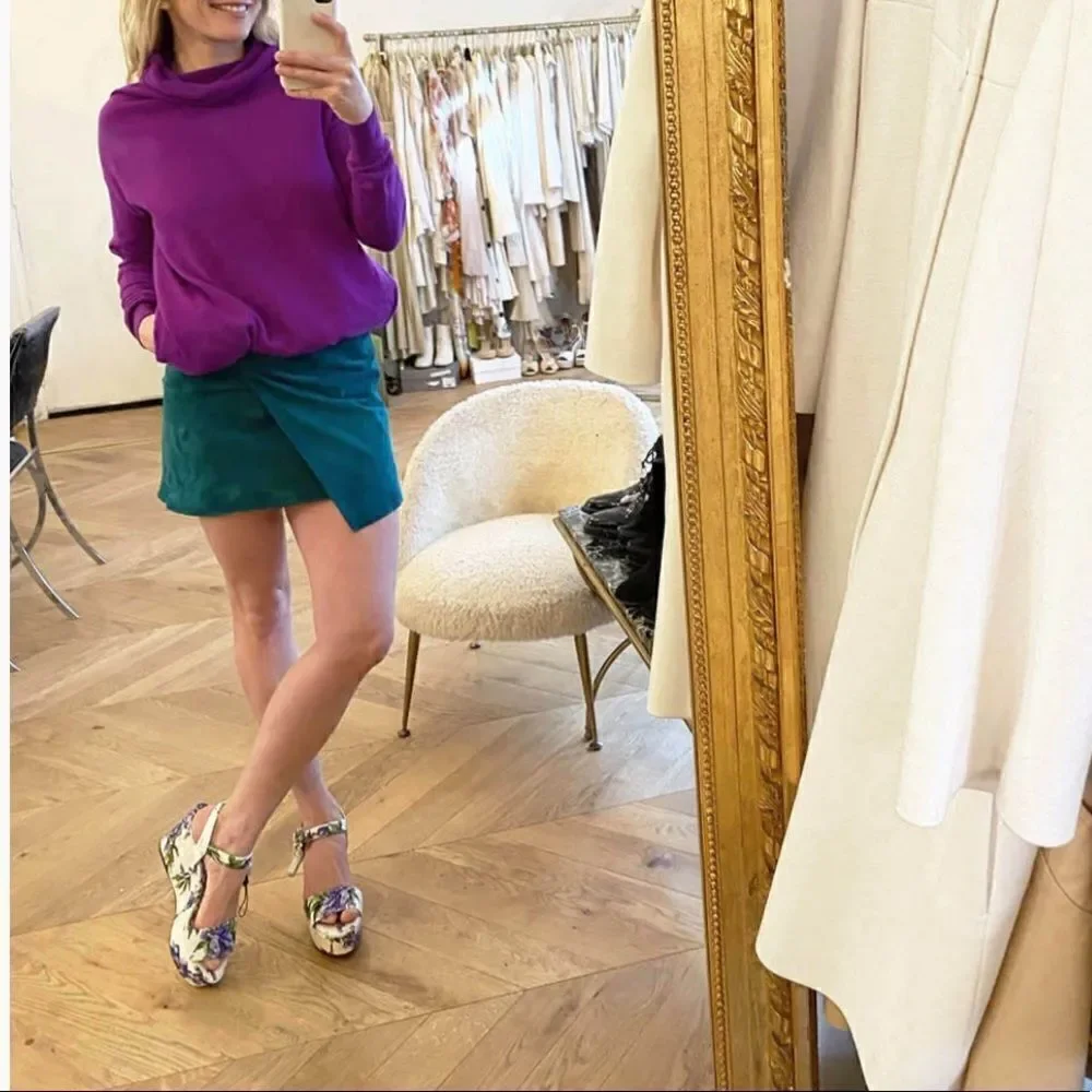 MAJE  Suede Emerald Green Teal Buckle Wrap Mini Skirt NWOT